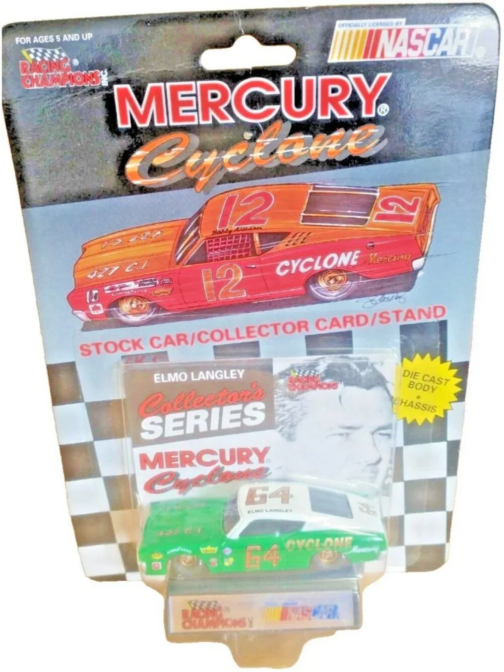 Vintage Die Cast Racing Champions Elmo Langley #64 Mercury Cyclone 1969 Stock Ca